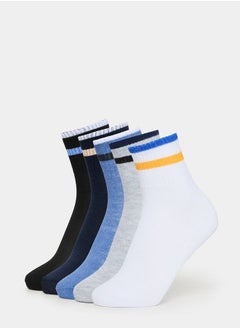 اشتري Pack of 5 - Stripe Cuff Printed Crew Socks في السعودية