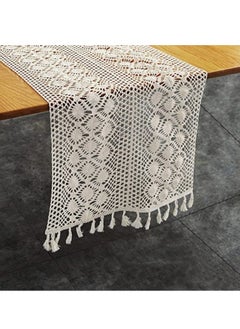 Buy Vintage Farmhouse Style Crochet Macrame Table Runners Linen with Tassels, Boho Plain Cotton Hollow Out Floral Table Runner for Wedding Dining Room Dresser Decor (Light Beige 13 x 72 inches) in Saudi Arabia