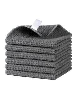 Buy Kitchen Dish Cloths, Waffle Pattern Cleaning Cloths, 100% Cotton Reusable Absorbent Microfiber Cleaning Cloths, Lint Free Microfiber Kitchen Towels, 6 Pack (Grey, 40*40 cm) in Saudi Arabia