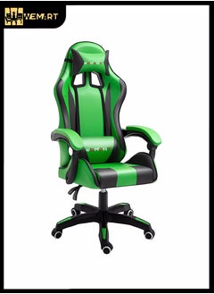 Buy Computer Gaming Chair, Ergonomic High Back Gaming Chair Tilt and Height Adjustable Computer Chair with Neck Massage Lumbar Support, Comfort Armrests and Headrest Green in Saudi Arabia