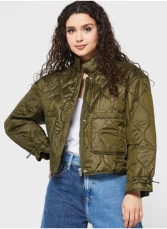 Buy High Neck Quilted Crop Jacket in UAE