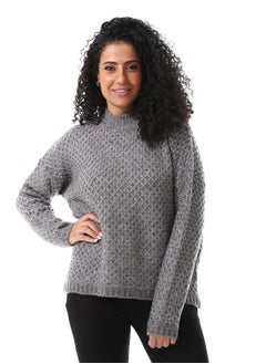 اشتري Lattice Knitted Pattern Loose Fit Pullover_Grey في مصر