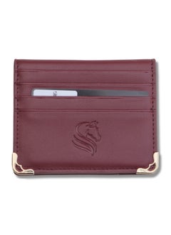 Buy A card wallet with an elegant design made of leather with eight pockets and an additional pocket for burgundy banknotes Maroon in UAE