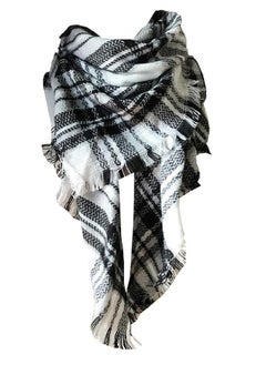 اشتري Wander Agio Womens Warm Scarf Triangle Shawls Large Scarves Stripe Plaid Fichu Raw White Grey Colour 5 في الامارات