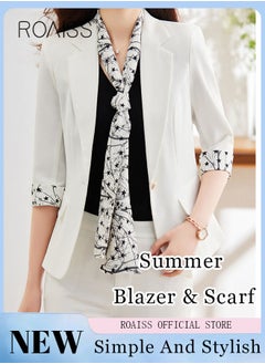 Buy Women's White Suits with Scarf Long Sleeve Blazer Office Women's Wear Thin Casual Design Women's Blazers Lapel Long Sleeve Button Casual Business Jacket in UAE