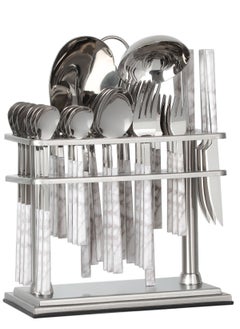 Buy 38-Piece 18/10 Stainless Steel Spoon Cutlery Set Includes Knife and Forks With Cutlery Holder Tea And Ice Spoons Dinner And Cake Fork, Fruit Knife, Soup Ladle, Rice Server in UAE