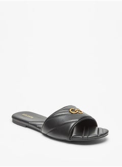 Buy Women's Quilted Slip-On Sandals with Logo Accent in UAE