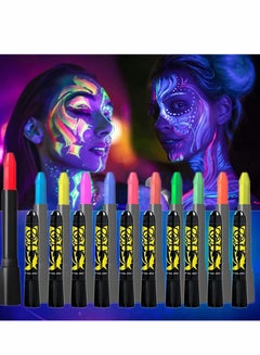 Buy Face Paint Crayons Glow, 12 Colors Glow in The Black Face & Body Paint Crayons, Neon Blacklight Glow Body Makeup Fluorescent Face Paints for Kids Adult, Neon Face Paint Crayons for Halloween Carnival in UAE