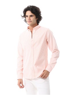 Buy Candy Stripes Pattern Turn Down Collar Oxford Shirt_ White & Orange in Egypt