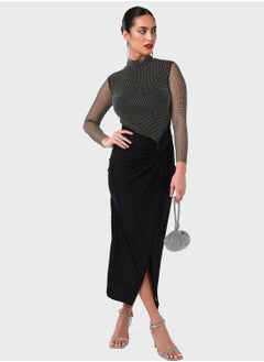 اشتري Diamonte Mesh Twisted Knot Skirt Dress في الامارات