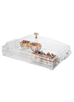 Buy Serving Tray With Cover - 4 Compartments Platter with Handle Clear Acrylic Spill Proof Tray With Handle For Serving Appetizer, Breakfast, Candy, Sweets, Fruit, Bread tray (40.5×24.5×15 CM) in UAE