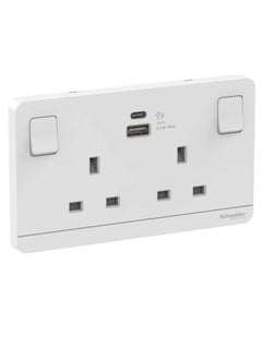 اشتري Schneider Electric 21W type A+C 2 Gang 13A Avataron Switched Socket with USB Charger, White في الامارات