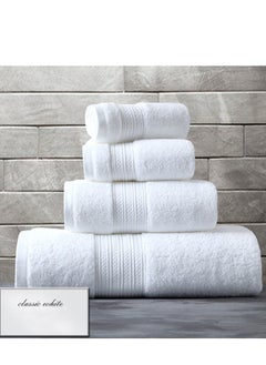 Buy 4-Piece Towel Set, White Cotton Luxury Plush Towels, 2 Square Towel, 1 Washcloths, 1 Bath Towel - Highly Absorbent, Quick Dry,Premium Quality Towel Hand Set for Bathroom in Saudi Arabia