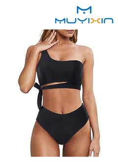 Buy One Shoulder High Waisted Women Bikini Tie Cutout Two Piece Matching Outfits Swimwear in Saudi Arabia