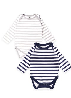 Buy Kidbea 100% Organic cotton baby Pack of 2 onesies Unisex | Strips - Grey and Strips - Blue in UAE