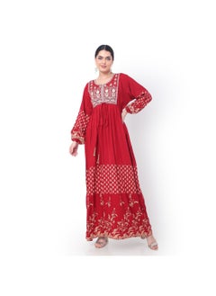 اشتري EMBROIDERED WITH PRINTED SOLID RED COLOUR ARABIC JALABIYA DRESS في الامارات