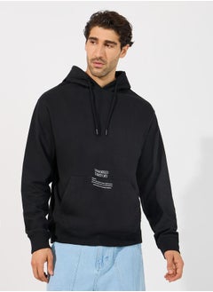 Buy Minimal Statement Print Front Pocket Relaxed Fit Hoodie in Saudi Arabia