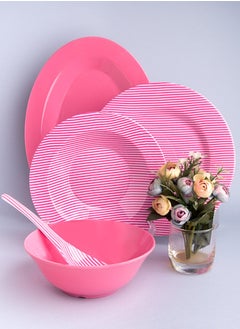 Buy 38 Piece Pure Melamine Set Round Mix Striped Rose in Egypt