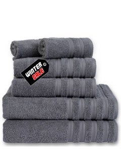 Buy Safi Plus Luxury Hotel Quality 100% Turkish Genuine Cotton Towel Set, 2 Bath Towels 2 Hand Towels 2 Washcloths Super Soft Absorbent Towels for Bathroom & Kitchen Shower - Grey in UAE