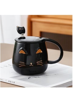 اشتري كوب قهوة بتصميم قطة سوداء لطيفة من السيراميك مع ملعقة من الفولاذ المقاوم للصدأ في الامارات