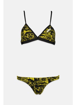 Buy Women 2 Piece Bikini Bottom And Top, Black and Yellow in UAE