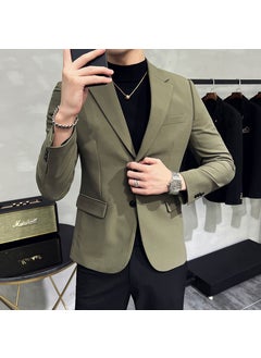 اشتري Autumn Mens Solid Color Slim Fit Blazer Army Green في السعودية