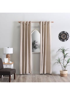 Buy Sterling Solid Set Of 2Piece Dim Out Curtains 100% Cotton Bedroom Curtain For Bedroom L140XW240Cm Beige in UAE