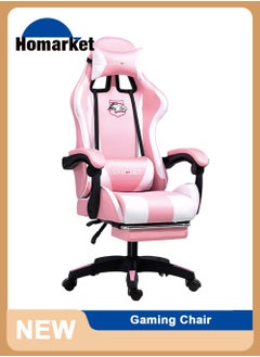 Buy Gaming Chair with footrest Office Lumbar Support pc Chairs for Adults Wheels Bedroom Video Game Swivel ergonomics Back pu Leather Task Computer high Chair Reclining Teens Massage Dorm (Pink) in UAE