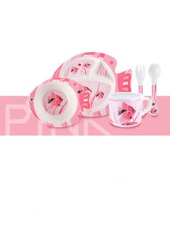 Buy 5 Pieces Children‘s Tableware Dinnerware Set Baby Cutlery Set Natural Bamboo Fiber with Plate Bowl Cup Spoon Fork in Saudi Arabia