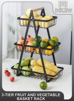 2-Tier Fruit Basket Bowl for kitchen Countertop Metal Bread Basket Fruit  Stand Vegetables Storage Holder, Black