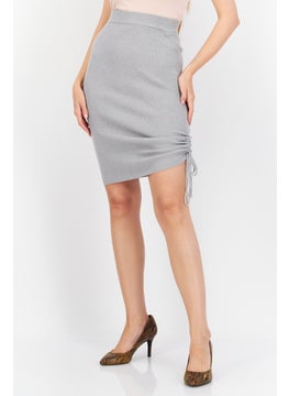 Buy Women Pull On Ribbed Knitted Midi Skirt, Grey in UAE