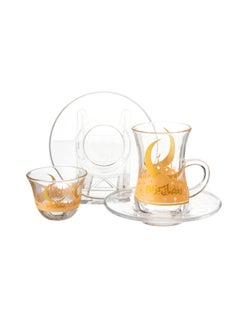 Buy 18-Piece Tea And Coffee Set Ramadan design gold colour in Saudi Arabia