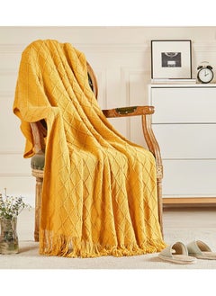 اشتري Knitted Throw Blankets for Couch and Bed, Soft Cozy Knit Blanket with Tassel, Off White Lightweight Decorative Blankets and Throws, Farmhouse Warm Woven Blanket (yellow, 50"x60") في السعودية