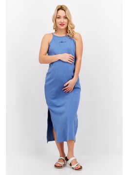 Buy Maternity Textured Midi Dress, Blue in UAE