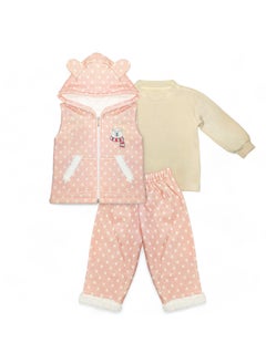 Buy Three-piece baby set with fur inside, hood, pants + shirt + vest in Egypt