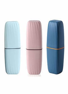 اشتري Toothbrush Cup, 2Pcs Travel Toothbrush Holder, Portable Toothbrush Case Long 7.87 inch, Business Trip and School, Multifuction Toothbrushes Toothpaste Set with Two Colors (Blue and Pink) في الامارات