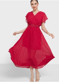 Buy Surplice Neck Pleated Dress in UAE