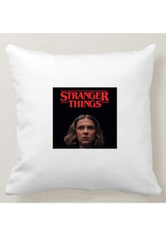 اشتري وسادة مربعة بطبعة تصميم "STRANGER THINGS " بلون أبيض مقاس 40x40سم في السعودية