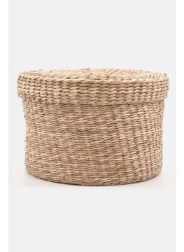 Buy Round Storage Basket With Lid 16  H x 22 Dia cm, Natural in UAE