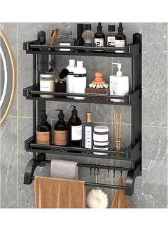 اشتري 3 Tier Bathroom Shelf with Towel Bar,Wall Mounted Bathroom Shelf with Cup Holder,Organize Toiletries for Home/Hotel/Apartment(Black 60cm) في السعودية