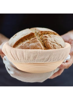 Buy 1 Pcs Complete Banneton Bread Proofing Basket Set, 9-inch Round Rattan Bowl with Liner Baking Supplies for Artisan Sourdough Bread Making, Perfect Gift for Bakers in UAE