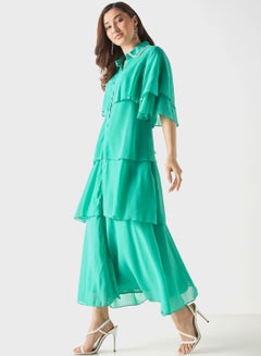 Buy Ruffled Shirt Dress With Short Sleeves in Saudi Arabia