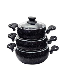 Buy 6-Piece Granite Cookware Set, Small Pot (18 cm), Medium Deep Pot (20 cm), Large Pot (22 cm) Black in UAE