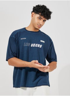 Buy Overdyed Washed Oversized T-Shirt with Slogan Print in Saudi Arabia