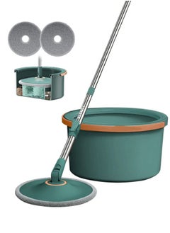 Buy Spin Mop and Bucket Set 360° Flat Mop with Self Separation Dirty and Clean Water System 2Pcs Microfiber Pad Extended Handle for All Types of Floor Cleaning in Saudi Arabia