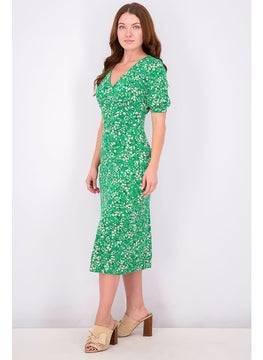 Buy Women Allover Printed Maxi Casual Dress, Green Combo in UAE