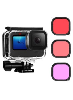 اشتري Waterproof Case Pack of 3 Filters Diving Combo for GoPro Hero 9 and 10 (45M Deep) في الامارات