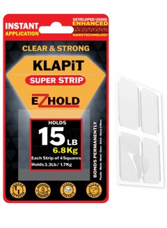 Buy KLAPiT Super Strip EZHold - pre-cut 1"x1" Heavy-Duty Mounting Tape Squares, double sided, Waterproof, transparent Holds up to 15 LB (6.8 kg) instant, clean adhesion and leaves no residue (16pc) in UAE