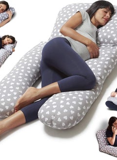 Buy Niimo Cotton Gamma U-Shape Full Body Nursing Breastfeeding Maternity Support Pillow for Belly and Legs Removable Pillowcase (Grey -White Hearts) in Egypt