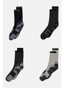 اشتري Men 4 Piece Mid Calf Textured Socks, Grey Combo في الامارات